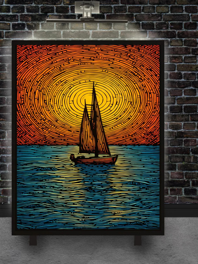 Постер на холсте &amp;quot;Парусник на закате&amp;quot;