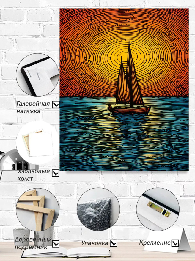 Постер на холсте &amp;quot;Парусник на закате&amp;quot;