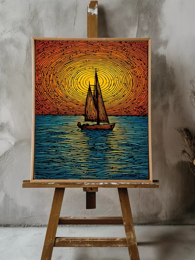 Постер на холсте &amp;quot;Парусник на закате&amp;quot;