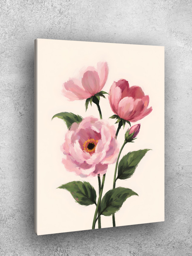 Постер на холсте &amp;quot;Розовые пионы на ветке&amp;quot;