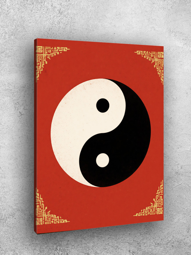 Holstga bosilgan poster &amp;quot;Qizil fondagi Yin va Yang&amp;quot;