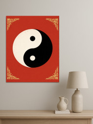 Holstga bosilgan poster "Qizil fondagi Yin va Yang"
