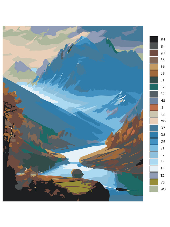 Raqamlar bo&amp;#039;yicha rasm &amp;quot;Tog&amp;#039;lar va daryoning go&amp;#039;zal manzarasi&amp;quot;