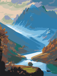 Raqamlar bo&#039;yicha rasm &quot;Tog&#039;lar va daryoning go&#039;zal manzarasi&quot;