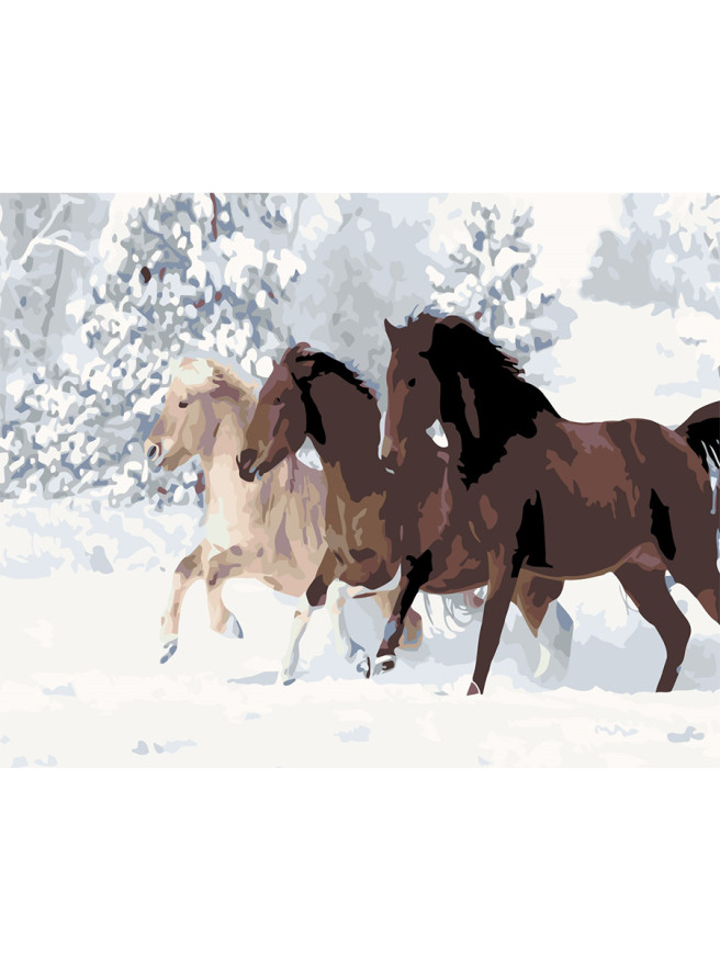 Raqamlar bo&amp;#039;yicha rasm &amp;quot;Qorda uchta ot&amp;quot;