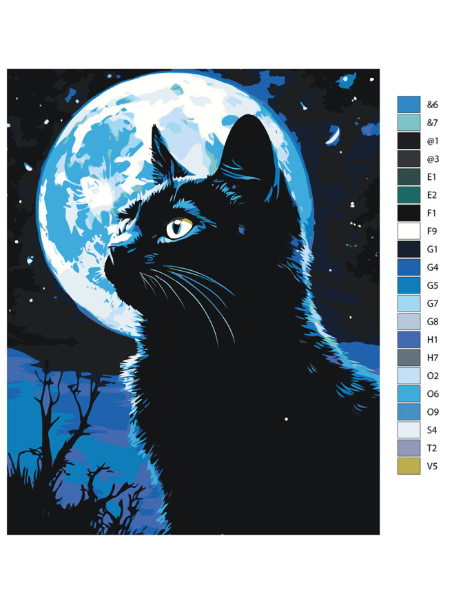 Картина по номерам &amp;quot;Чёрный кот и луна&amp;quot;