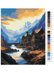 Raqamlar bo&#039;yicha rasm &quot;Tog&#039;lar bo&#039;yidagi uy&quot;