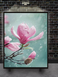 Holstga bosilgan poster "Yomg‘irdagi magnoliya"