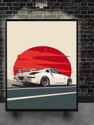 Постер на холсте &amp;quot;Спорткар на фоне заката&amp;quot;