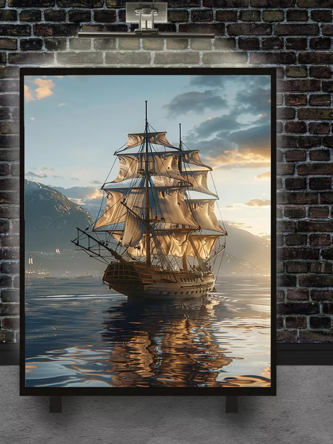 Постер на холсте &amp;quot;Парусник на закате&amp;quot;