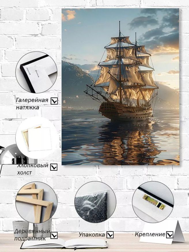 Постер на холсте &amp;quot;Парусник на закате&amp;quot;