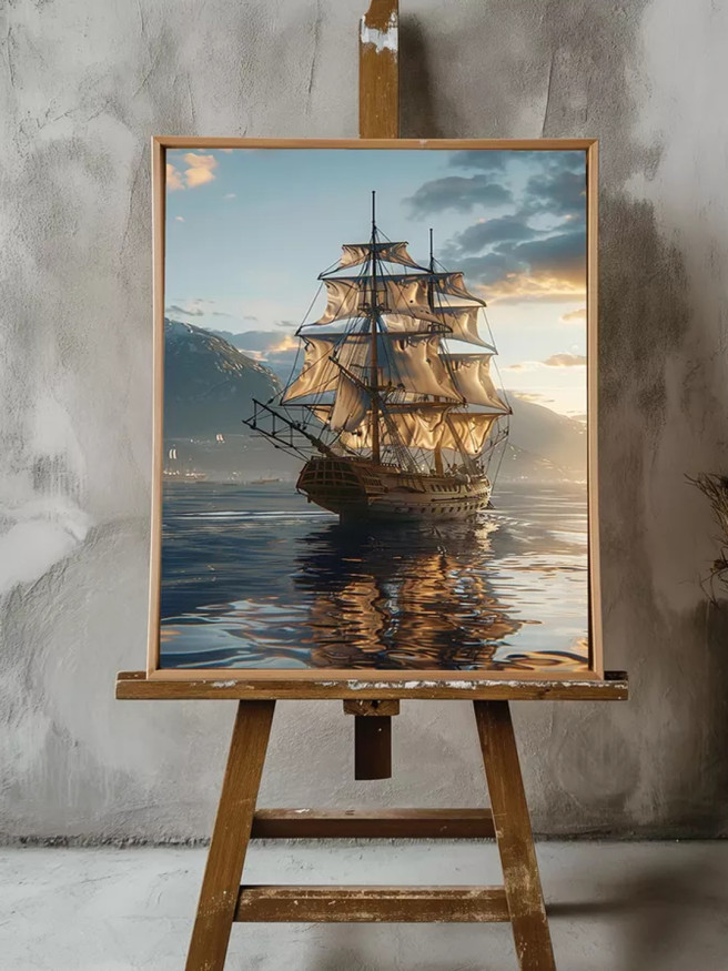 Постер на холсте &amp;quot;Парусник на закате&amp;quot;