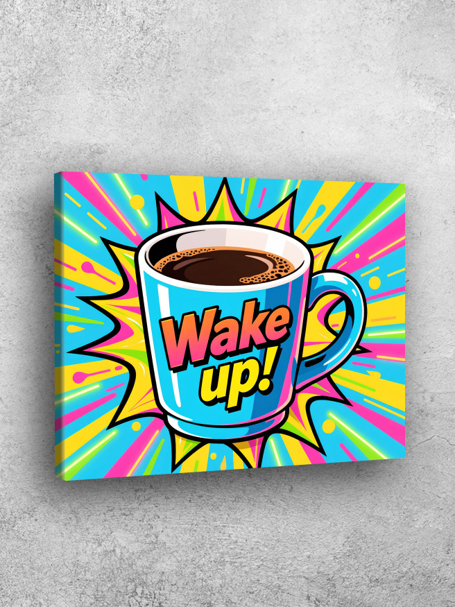 Постер на холсте &amp;quot;Поп-арт кружка кофе «Wake Up»&amp;quot;