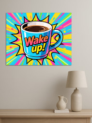 Постер на холсте &amp;quot;Поп-арт кружка кофе «Wake Up»&amp;quot;