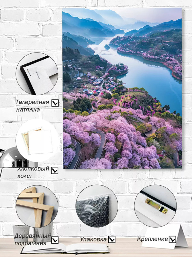 Holstga bosilgan poster &amp;quot;Daryo bo‘yidagi sakura vodiysi&amp;quot;