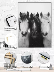 Holstga bosilgan poster &quot;Qor yog‘ayotgan uch ot&quot;