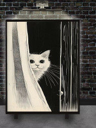 Постер на холсте &amp;quot;Любопытный кот за шторой&amp;quot;