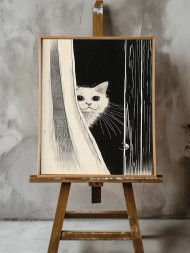 Постер на холсте &amp;quot;Любопытный кот за шторой&amp;quot;