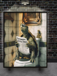 Holstga bosilgan poster &quot;Hojatxonada gazeta o‘qiyotgan toshbaqa&quot;