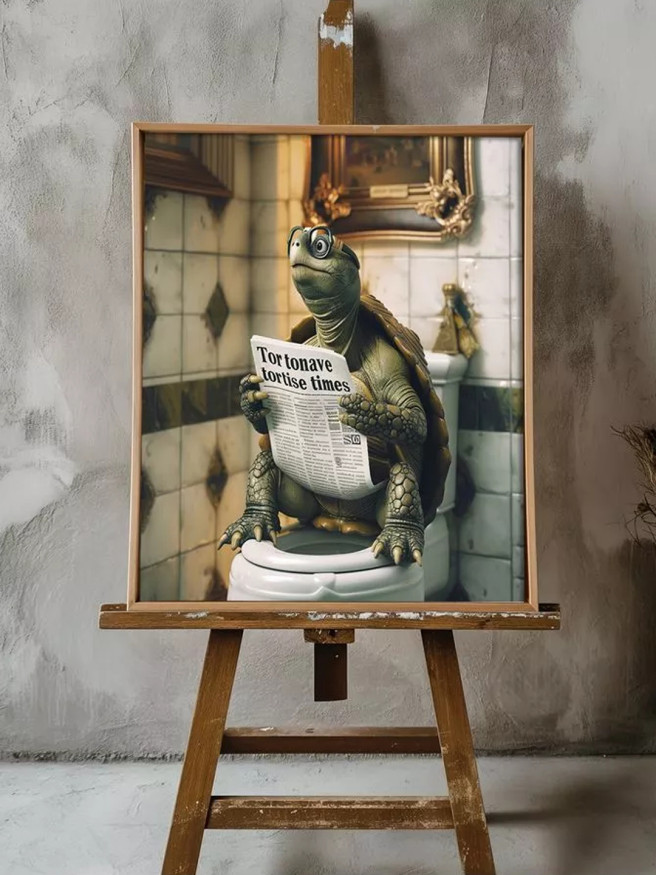 Holstga bosilgan poster &amp;quot;Hojatxonada gazeta o‘qiyotgan toshbaqa&amp;quot;