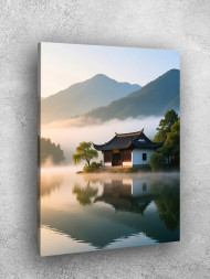 Holstga bosilgan poster &quot;Tonggi tumanli ko‘l bo‘yidagi uy&quot;