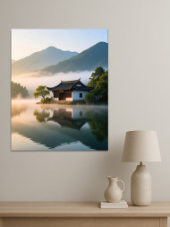 Holstga bosilgan poster &quot;Tonggi tumanli ko‘l bo‘yidagi uy&quot;