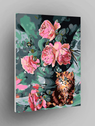 Картина по номерам &amp;quot;Розы и кошка&amp;quot;