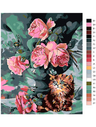 Картина по номерам &amp;quot;Розы и кошка&amp;quot;