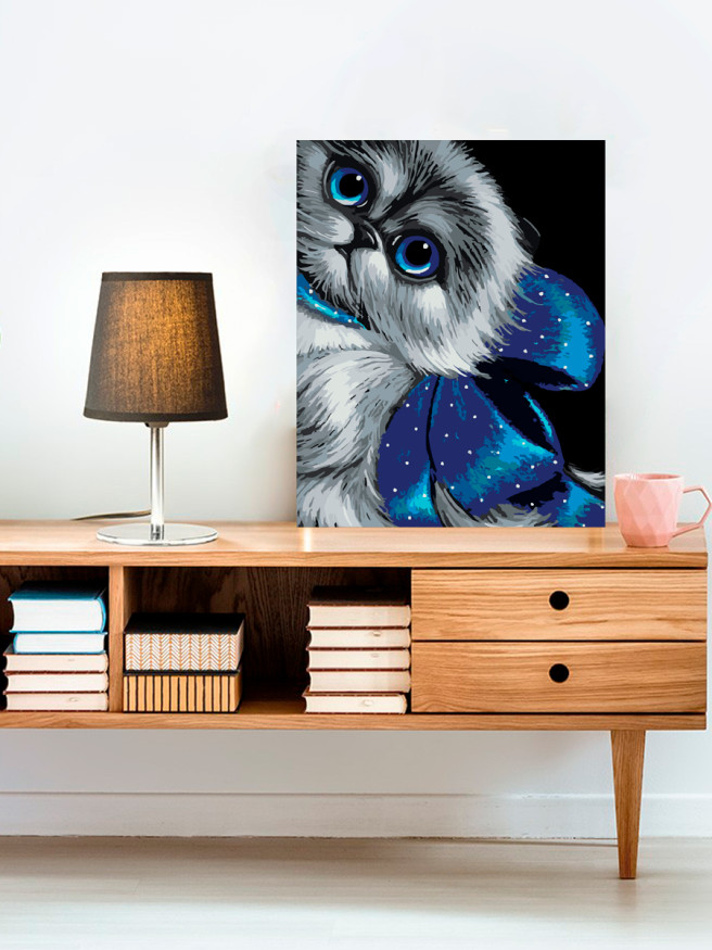 Картина по номерам &amp;quot;Котик с синим бантом&amp;quot;