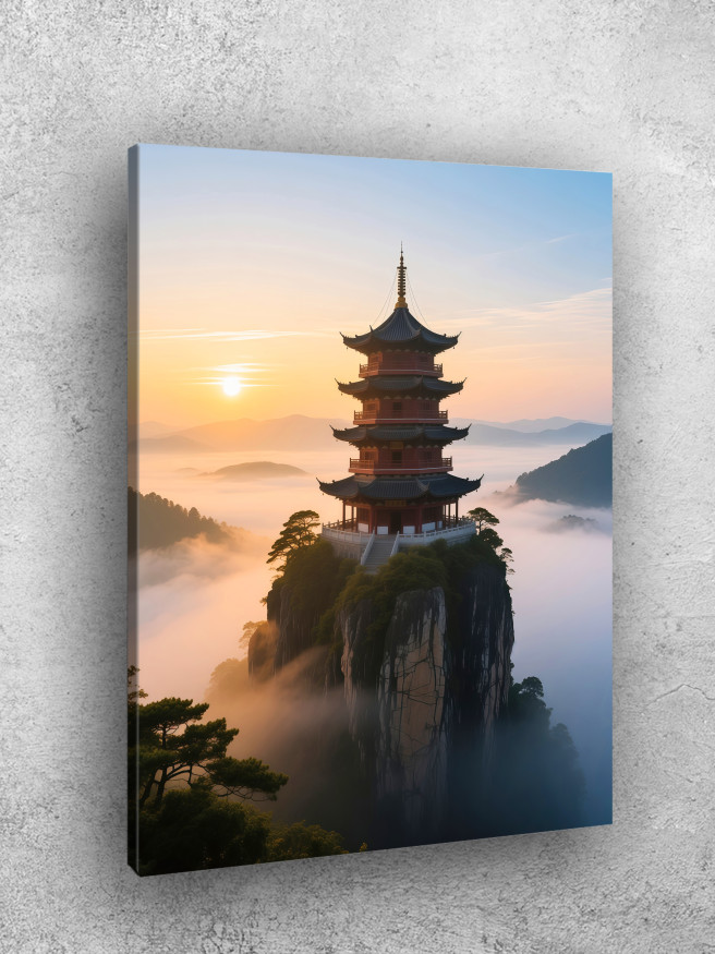 Holstga bosilgan poster &amp;quot;Tong otishida bulutlar ustidagi pagoda&amp;quot;