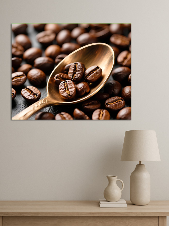 Постер на холсте &amp;quot;Кофейные зёрна в ложке&amp;quot;