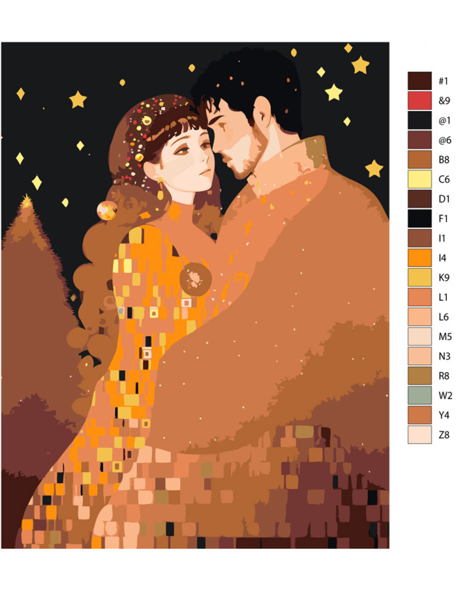 Raqamlar bo&amp;#039;yicha rasm &amp;quot;Klimt uslubidagi juftlik&amp;quot;