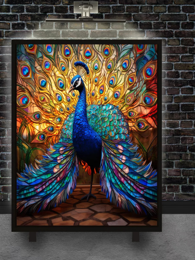 Holstga bosilgan poster &amp;quot;Rangli vitrajdagi tovus&amp;quot;