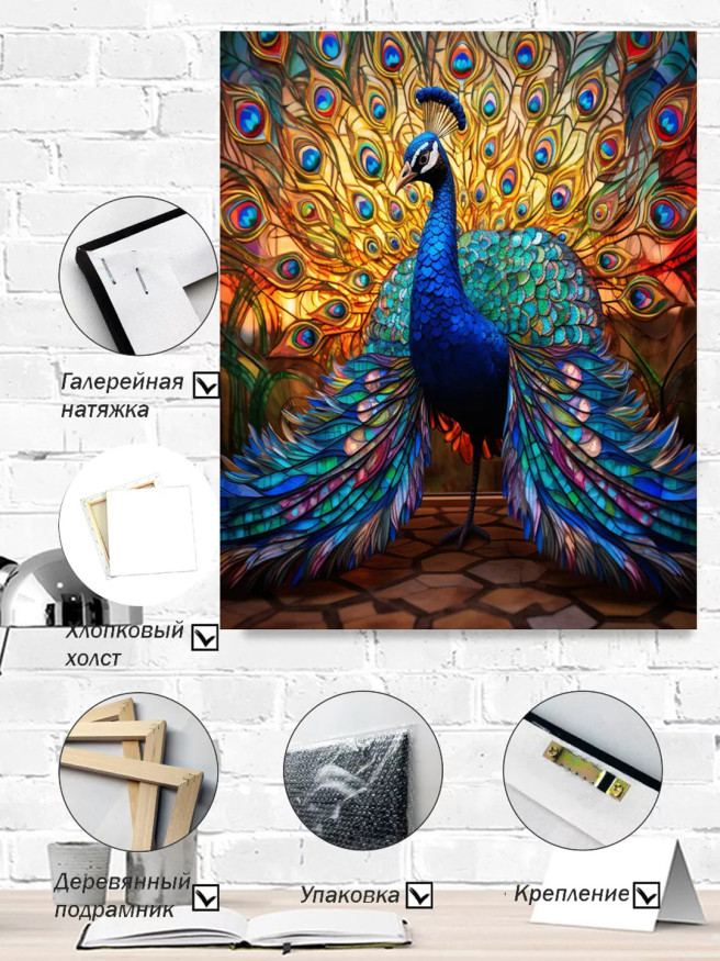 Holstga bosilgan poster &amp;quot;Rangli vitrajdagi tovus&amp;quot;