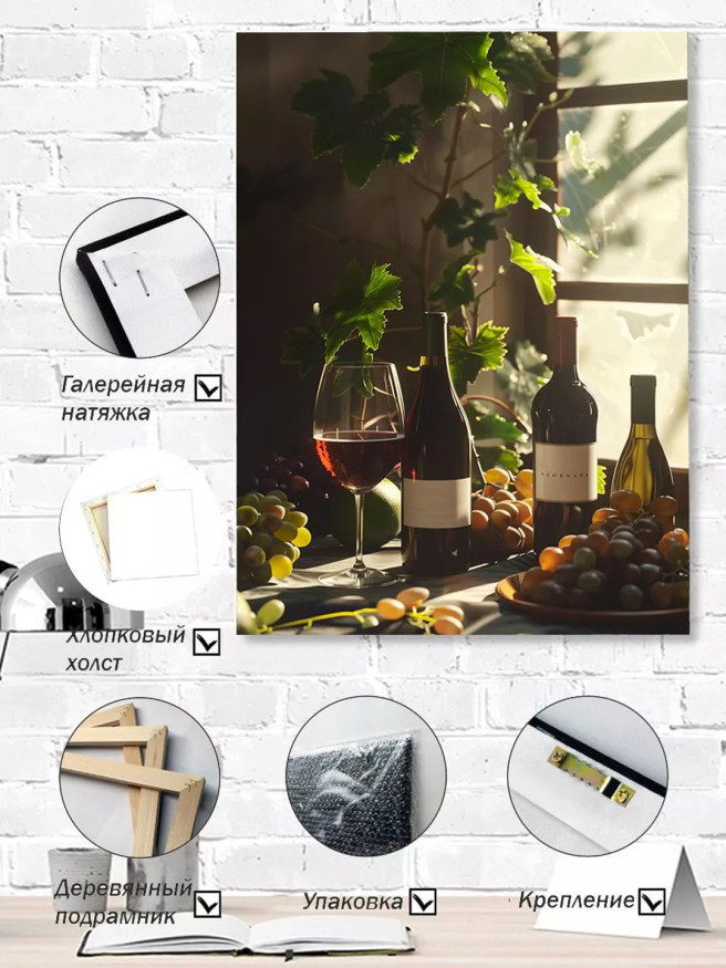 Holstga bosilgan poster &amp;quot;Deraza yonidagi uzum va vino&amp;quot;