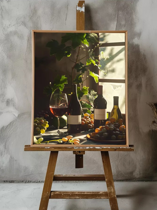 Holstga bosilgan poster &amp;quot;Deraza yonidagi uzum va vino&amp;quot;