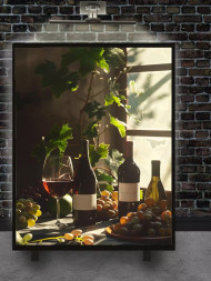 Holstga bosilgan poster "Deraza yonidagi uzum va vino"