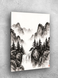 Постер на холсте &amp;quot;Водопад в горах тумана&amp;quot;