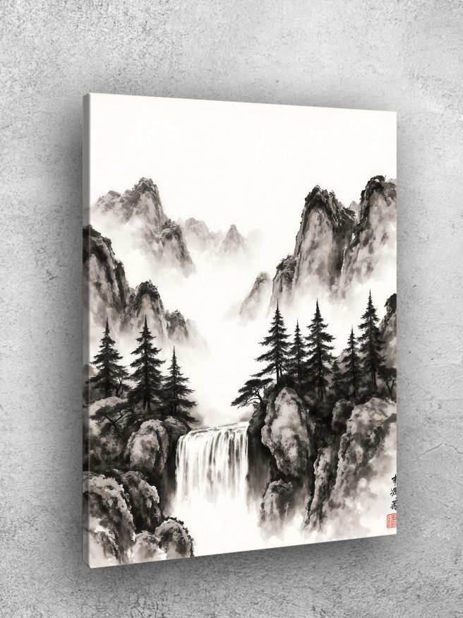 Постер на холсте &amp;quot;Водопад в горах тумана&amp;quot;
