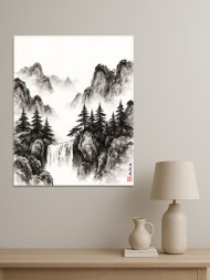 Постер на холсте &amp;quot;Водопад в горах тумана&amp;quot;