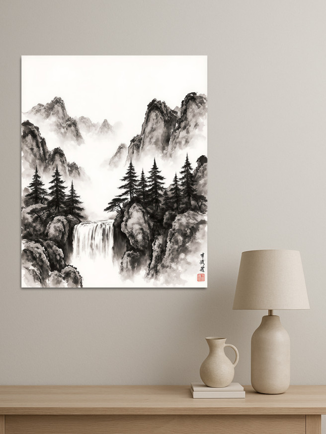 Постер на холсте &amp;quot;Водопад в горах тумана&amp;quot;