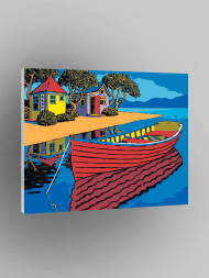 Картина по номерам &amp;quot;Лодка и два домика&amp;quot;