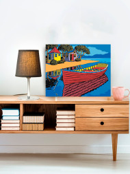 Картина по номерам &amp;quot;Лодка и два домика&amp;quot;