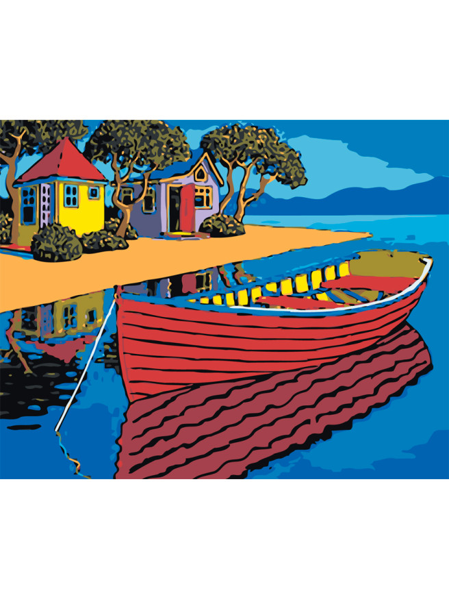 Картина по номерам &amp;quot;Лодка и два домика&amp;quot;