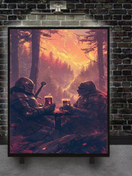 Holstga bosilgan poster "O‘rmonda pivo ichayotgan ritsarlar"