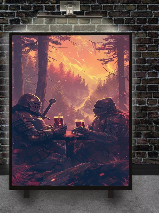 Постер на холсте &amp;quot;Рыцари за кружкой пива в лесу&amp;quot;