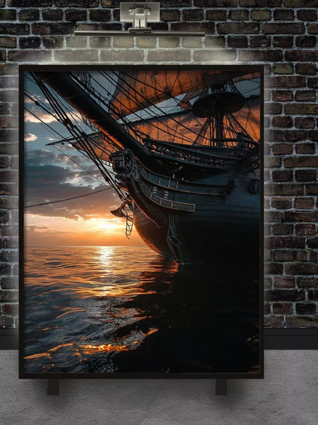 Постер на холсте &amp;quot;Парусник на закате в океане&amp;quot;