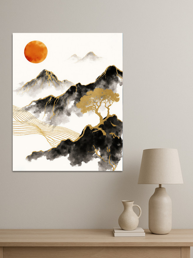 Постер на холсте &amp;quot;Золотые горы и красное солнце&amp;quot;