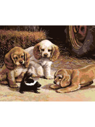Картина по номерам &amp;quot;Три собаки и енот&amp;quot;