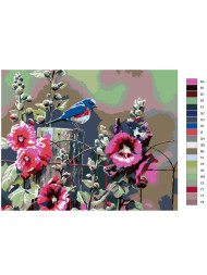 Raqamlar bo&#039;yicha rasm &quot;Gullar va qushcha&quot;